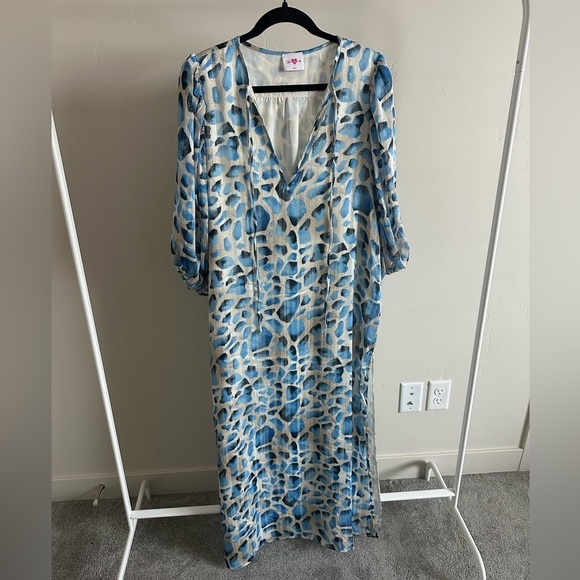 Buddy Love Pamela Maxi Dress in Santorini Print Blue With Gold Thread Medium - Picture 3 of 7